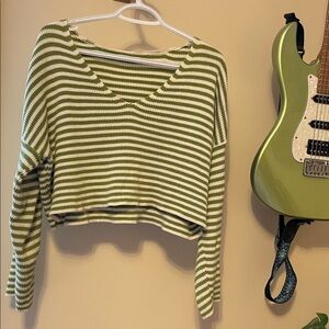 LA Hearts green striped cropped sweater